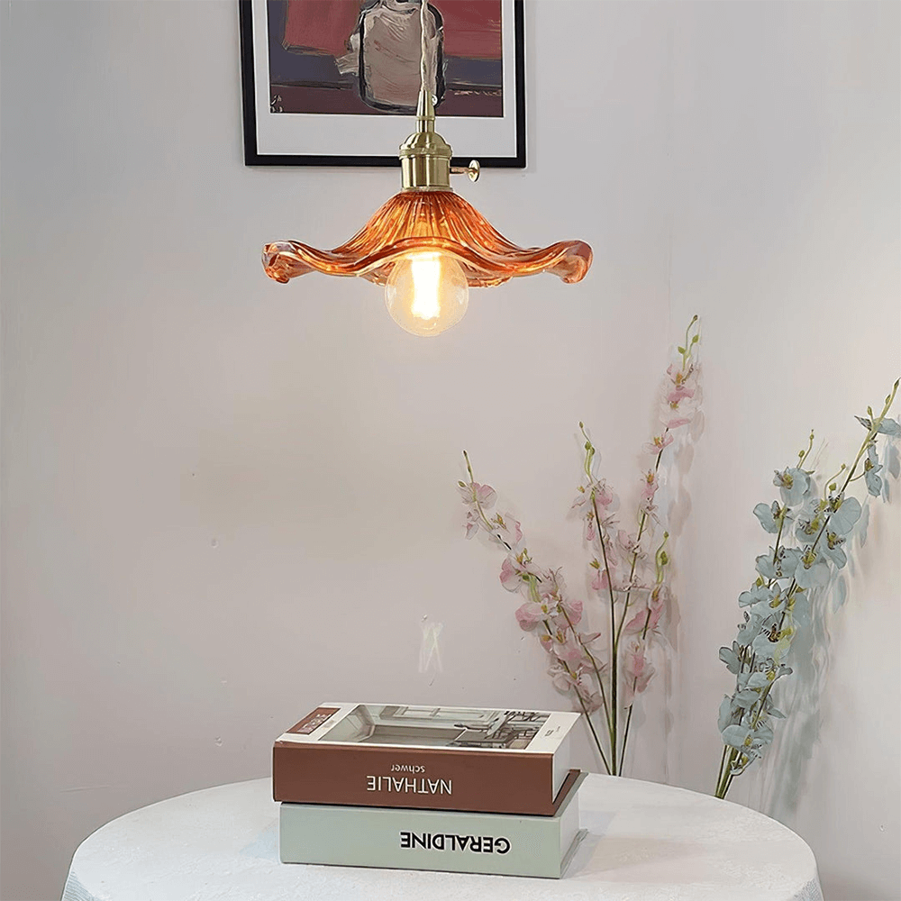Hibiscus Flower Glass LED Pendant Light - Elegant Hanging Lamp