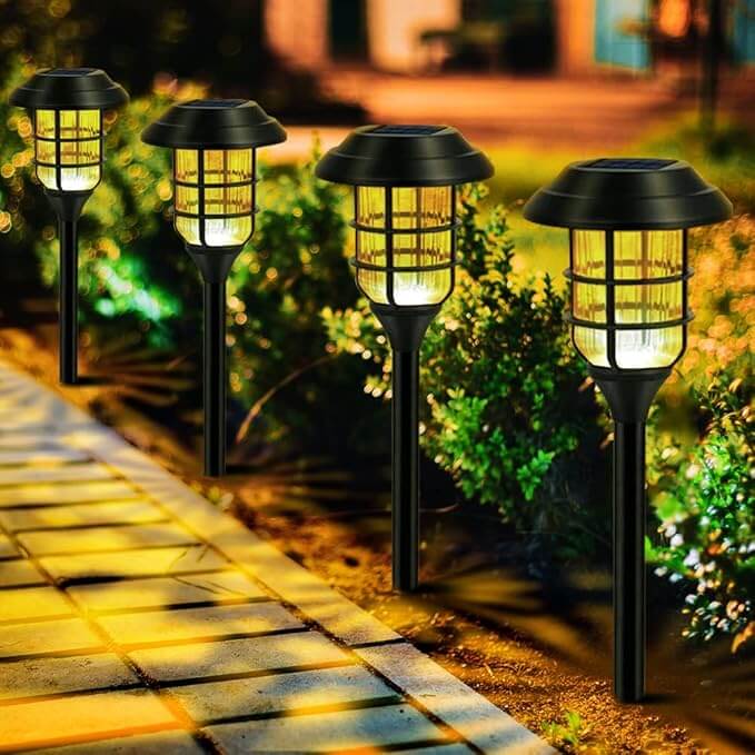 Solar Garden Lamps Torch Lights Outdoor 6-Pack - Black Aluminum & Plastic - 10 Lumens - 59cm H x 16cm W