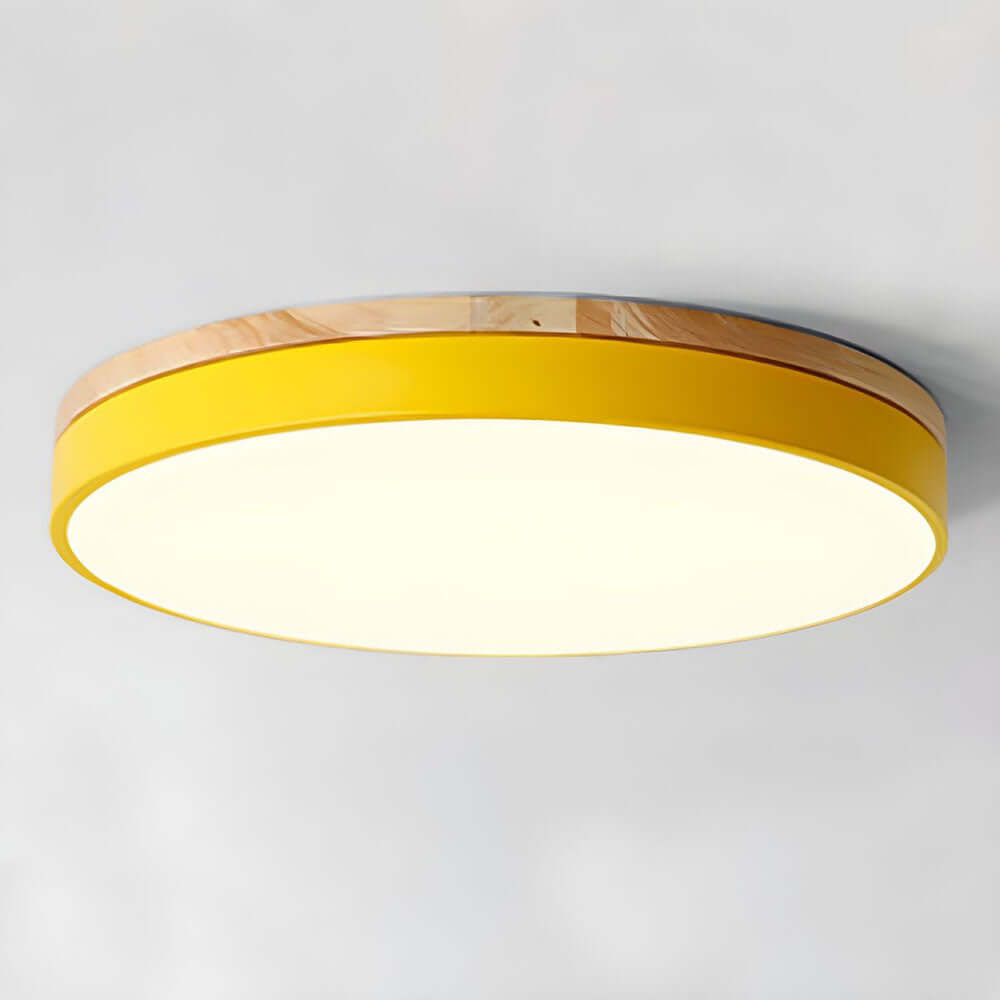 Wooden Round Flush Mount Ceiling Light Fixture for Living Room, Hallway, Bedroom