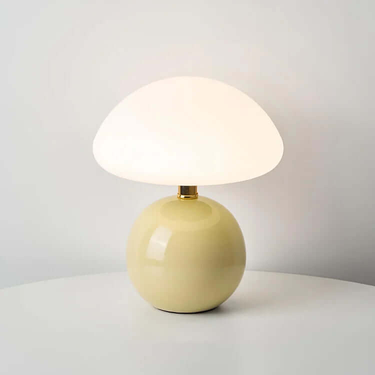 French Cream Ceramic Mushroom Lamp - Whimsical Bauhaus Decor, 20cm, LED