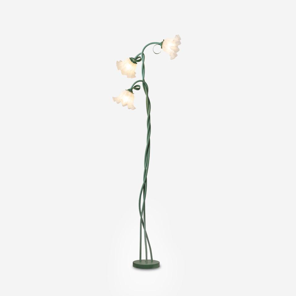 Calla Lily Flower Floor Lamp - Elegant Green Matte Finish with Delicate White Flowers