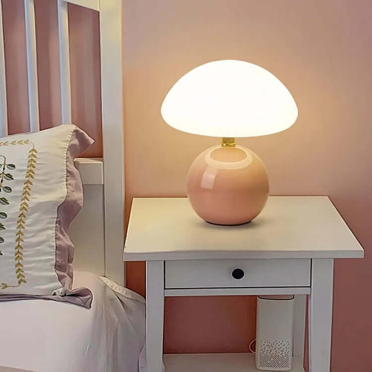 French Cream Ceramic Mushroom Lamp - Whimsical Bauhaus Decor, 20cm, LED