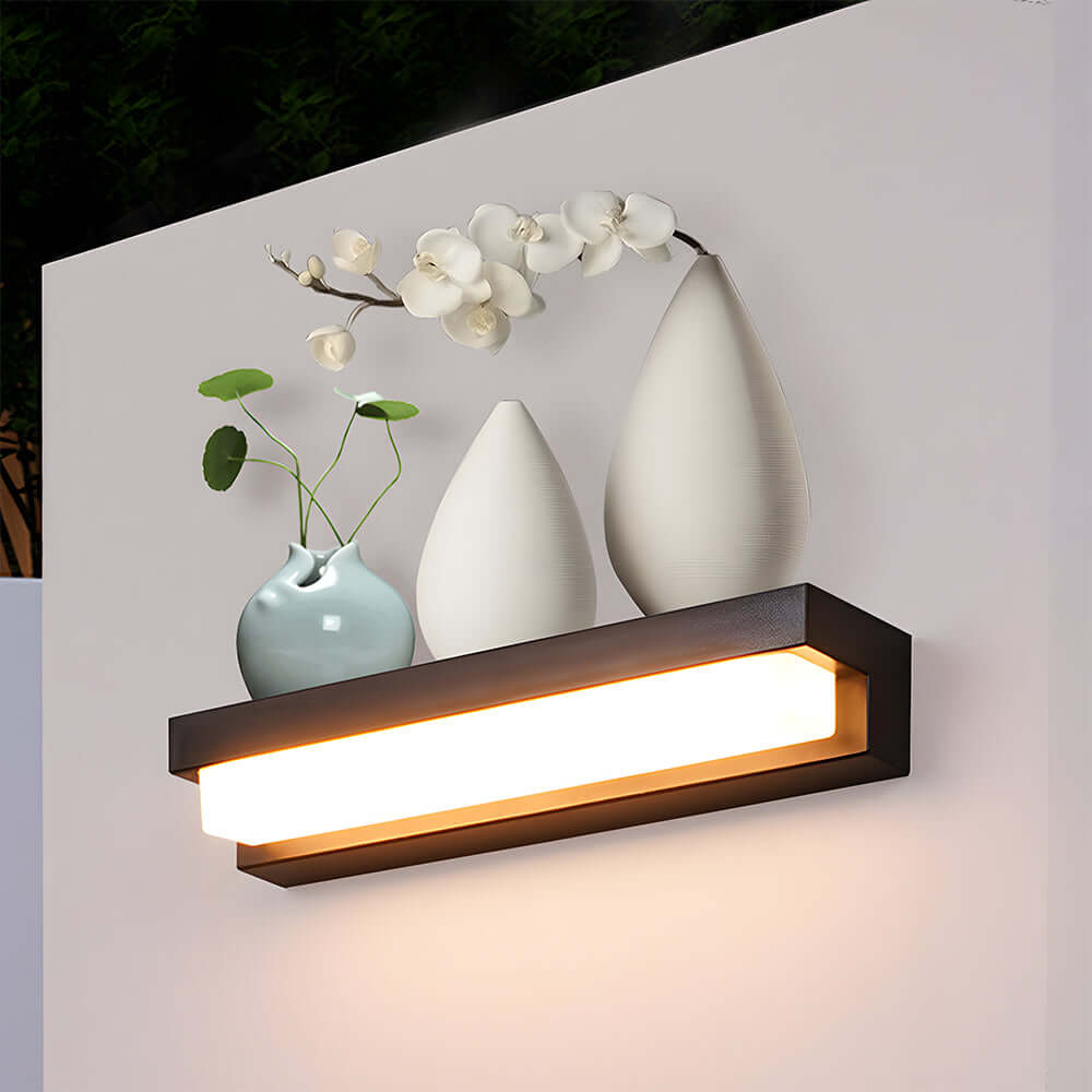 Solar LED Outdoor Wall Light, Black, Modern Waterproof Wall Sconce, 17/32CM