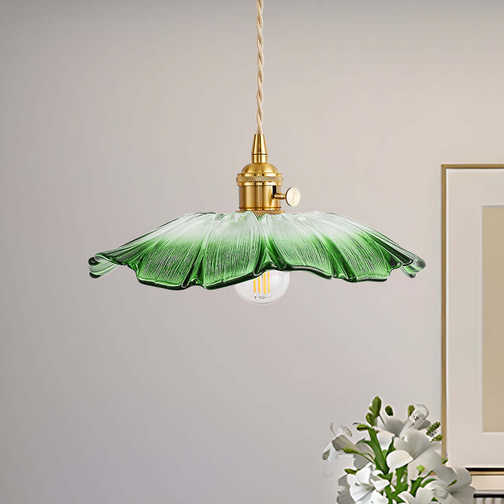 Retro Flower Glass Pendant Light for Dining Room, Vintage Hanging Lamp