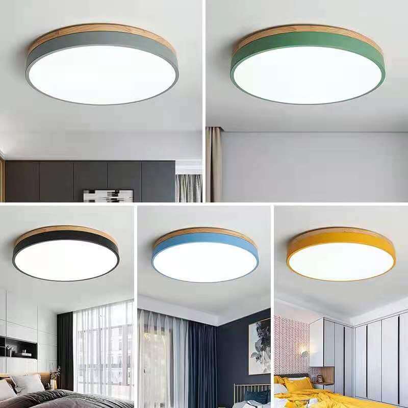 Wooden Round Flush Mount Ceiling Light Fixture for Living Room, Hallway, Bedroom