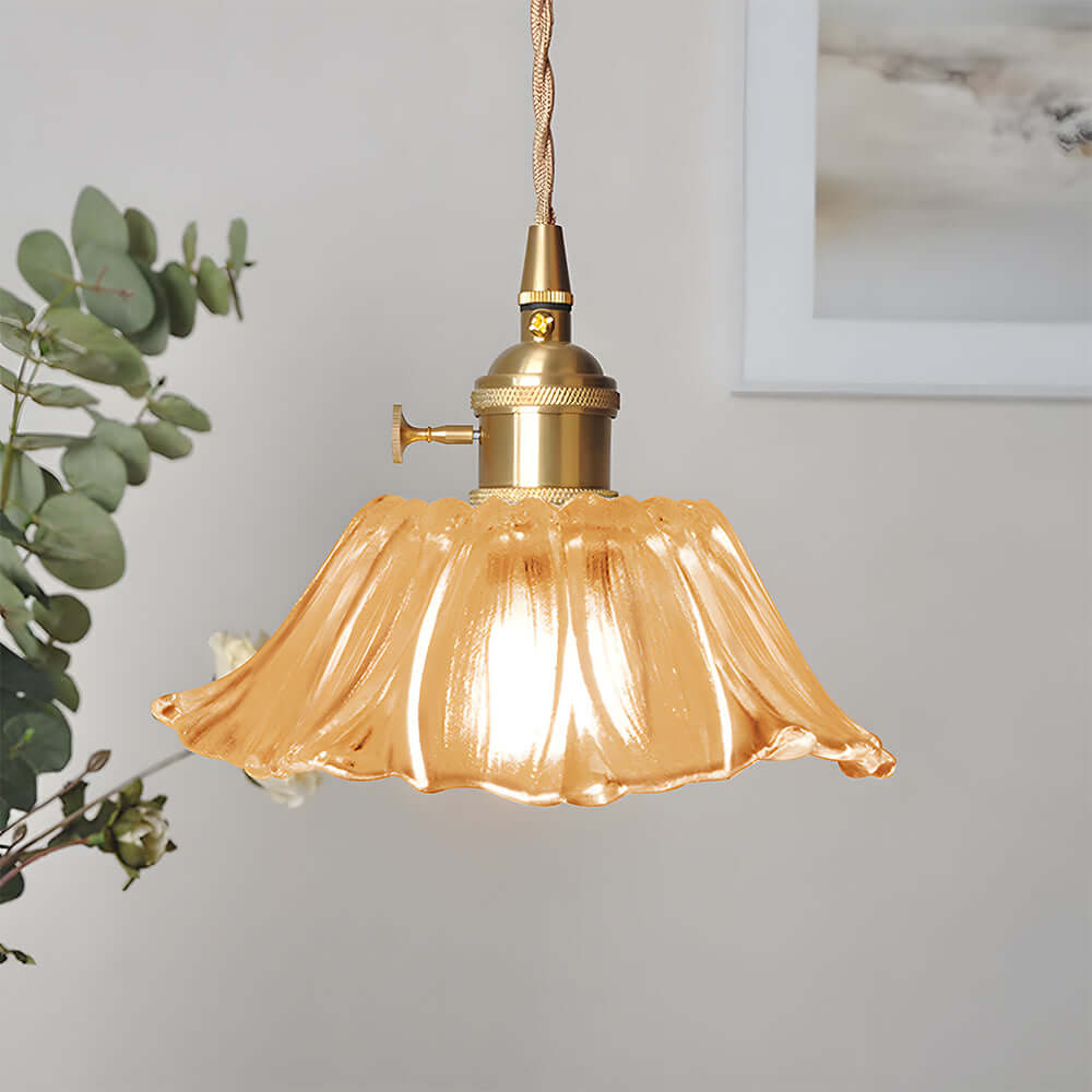 Retro Flower Glass Pendant Light for Dining Room, Vintage Hanging Lamp