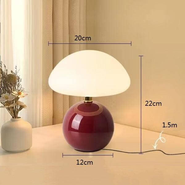 French Cream Ceramic Mushroom Lamp - Whimsical Bauhaus Decor, 20cm, LED
