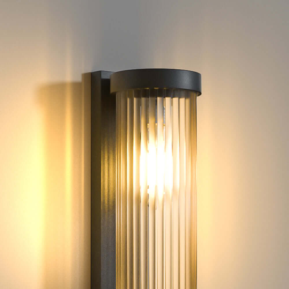 Modern Cylindrical Metal & Glass Outdoor Solar IP65 Waterproof Wall Lamp