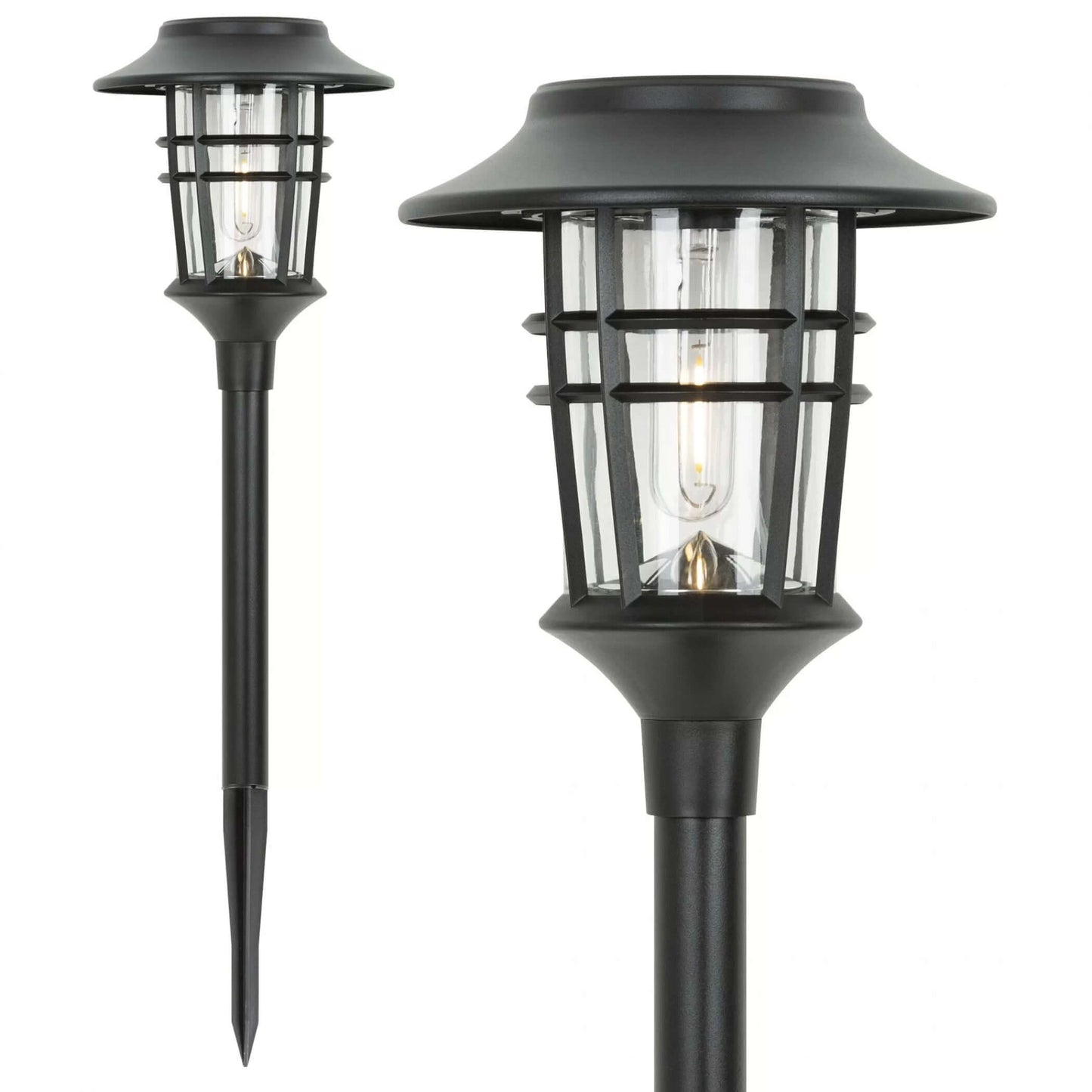 Solar Garden Lamps Torch Lights Outdoor 6-Pack - Black Aluminum & Plastic - 10 Lumens - 59cm H x 16cm W