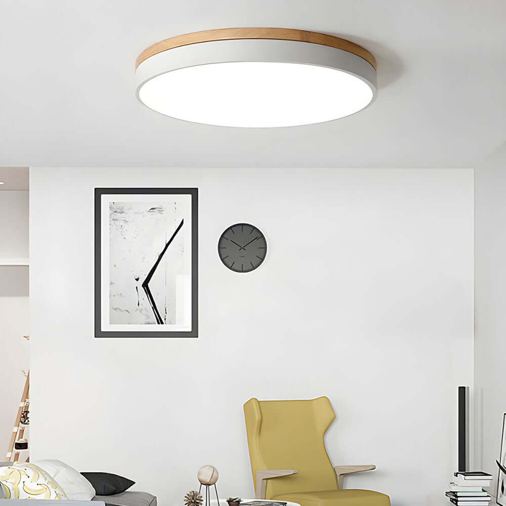 Wooden Round Flush Mount Ceiling Light Fixture for Living Room, Hallway, Bedroom