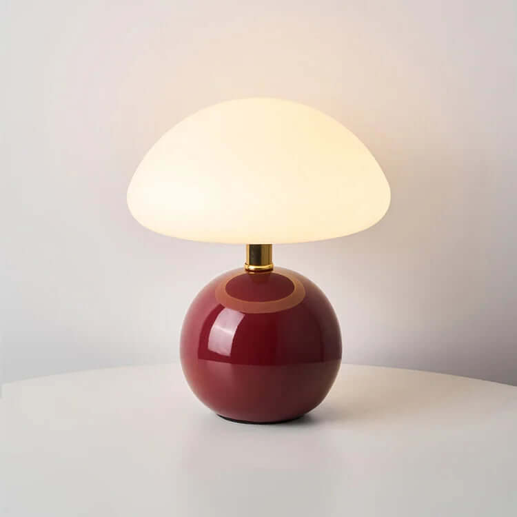 French Cream Ceramic Mushroom Lamp - Whimsical Bauhaus Decor, 20cm, LED