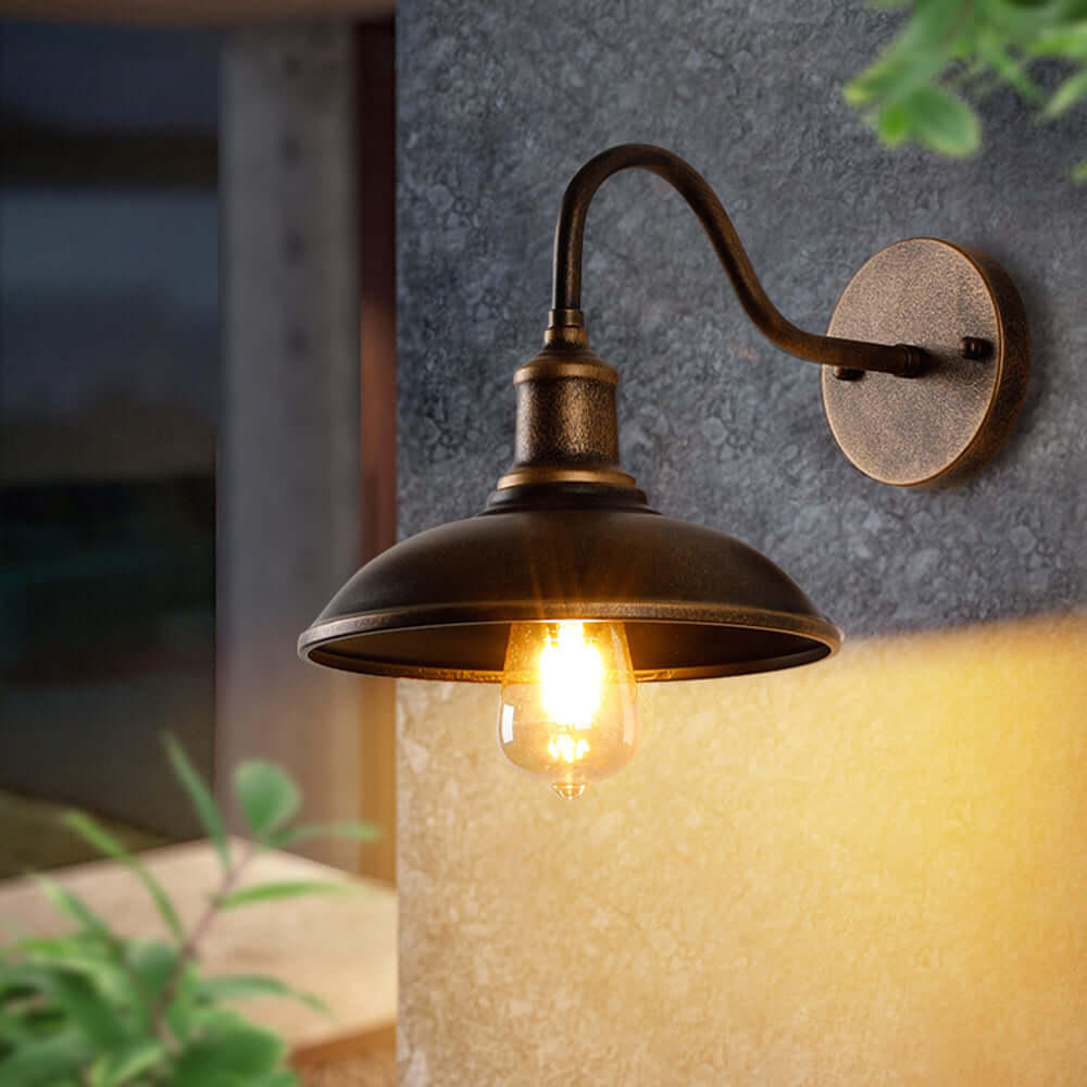 Alessio Rustic Bowl Shaped Antique Brass IP65 Waterproof Outdoor Wall Lamp