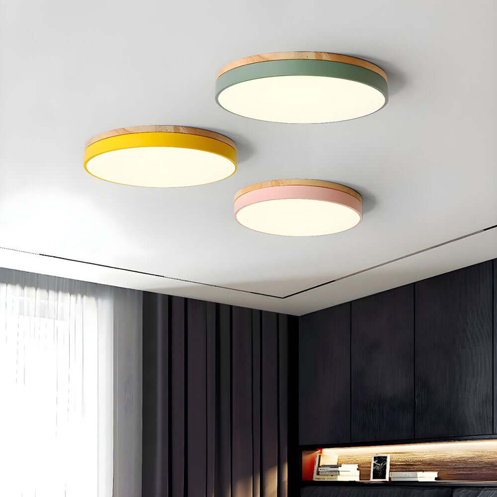 Wooden Round Flush Mount Ceiling Light Fixture for Living Room, Hallway, Bedroom