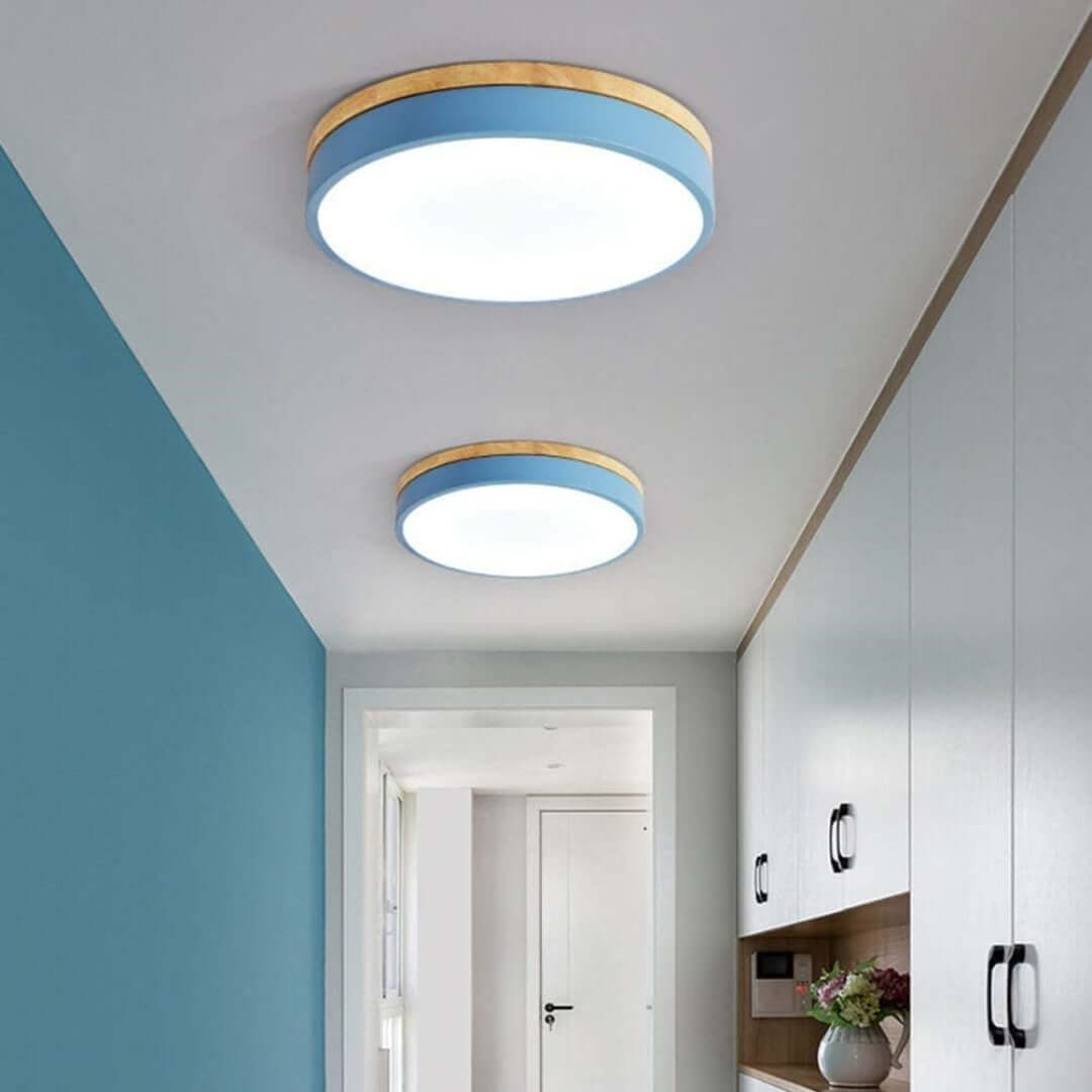 Wooden Round Flush Mount Ceiling Light Fixture for Living Room, Hallway, Bedroom