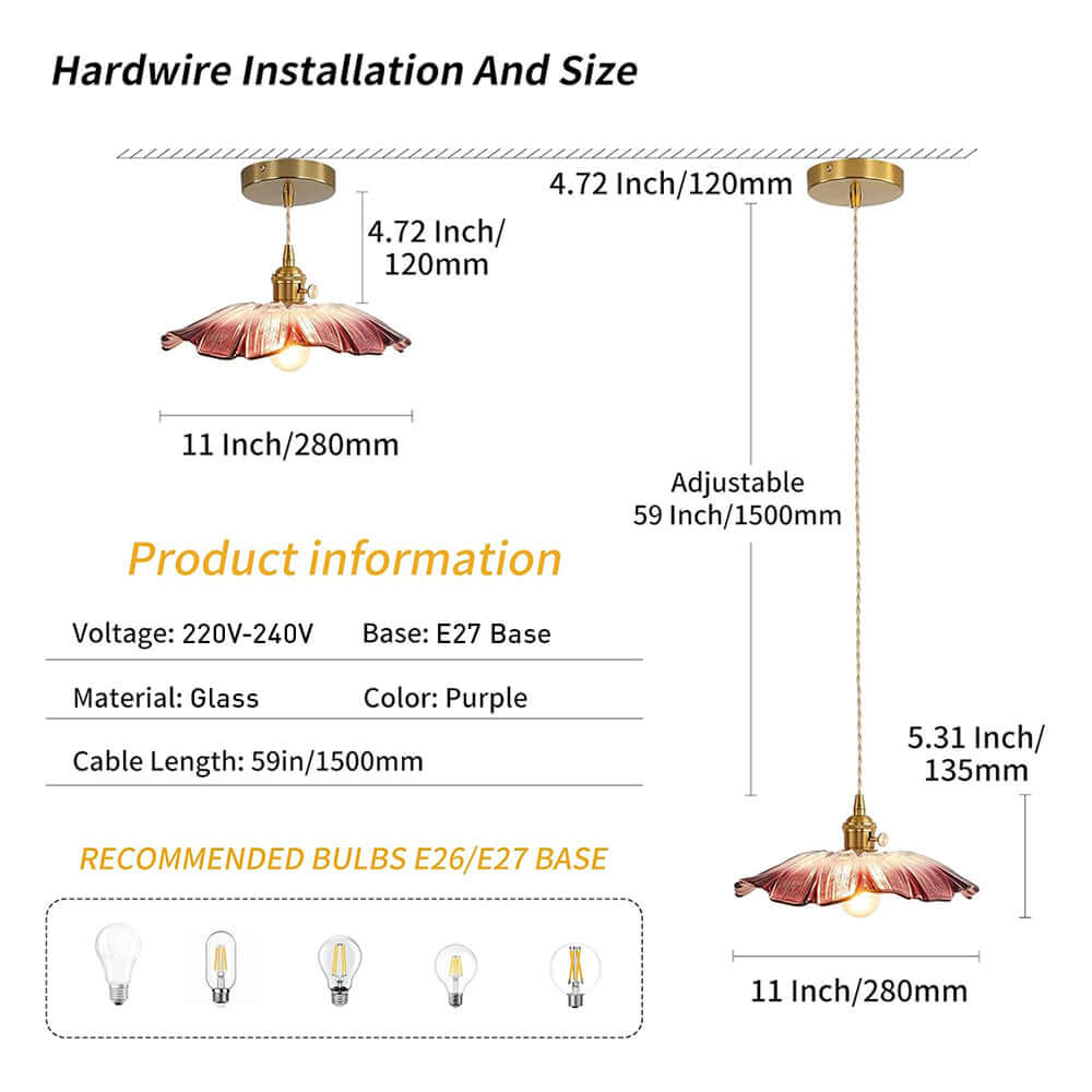 Retro Flower Glass Pendant Light for Dining Room, Vintage Hanging Lamp