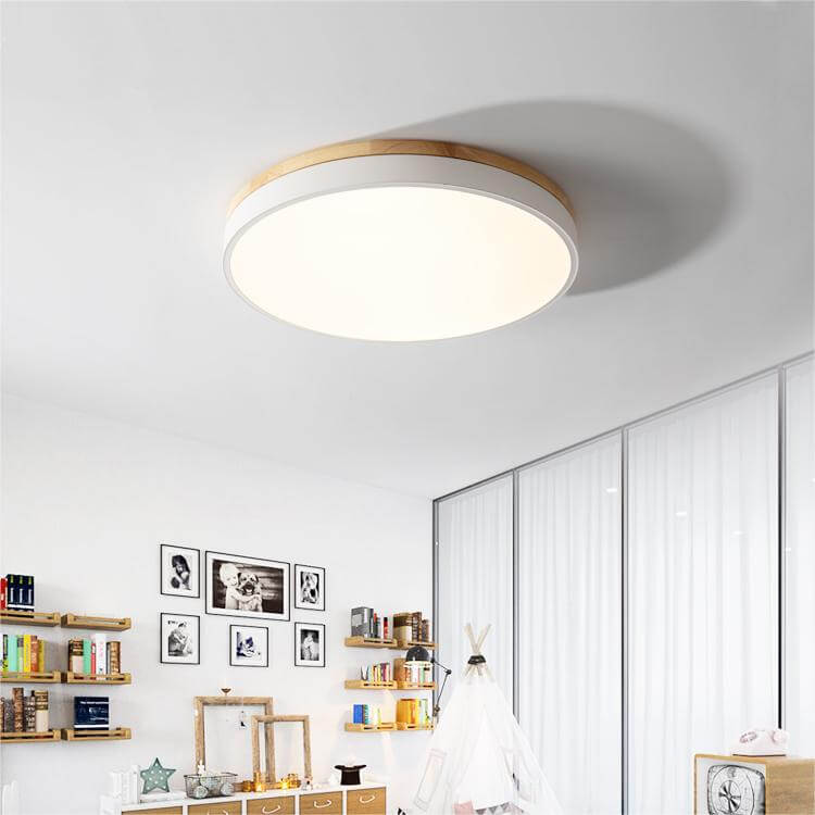 Wooden Round Flush Mount Ceiling Light Fixture for Living Room, Hallway, Bedroom