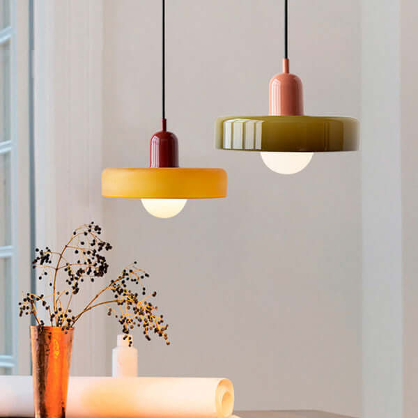 Bauhaus Style Stained Glass Pendant Light - 18/22/25/35CM - G9 - White/Orange/Green
