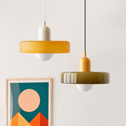 Bauhaus Style Stained Glass Pendant Light - 18/22/25/35CM - G9 - White/Orange/Green