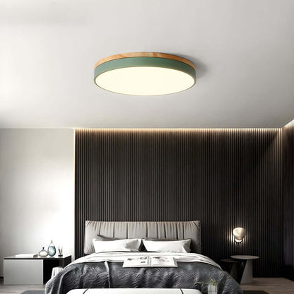 Wooden Round Flush Mount Ceiling Light Fixture for Living Room, Hallway, Bedroom