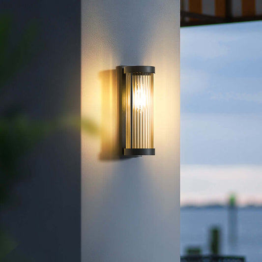 Modern Cylindrical Metal & Glass Outdoor Solar IP65 Waterproof Wall Lamp