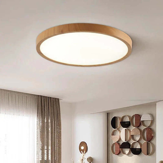 Ultrathin LED Ceiling Light, Modern Walnut Wood Grain, Dimmable, 30cm/40cm