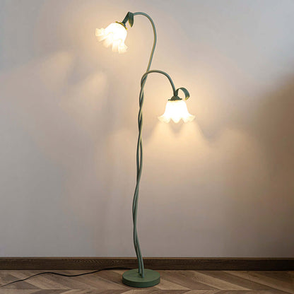 Calla Lily Flower Floor Lamp - Elegant Green Matte Finish with Delicate White Flowers
