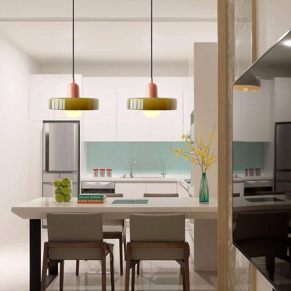 Bauhaus Style Stained Glass Pendant Light - 18/22/25/35CM - G9 - White/Orange/Green