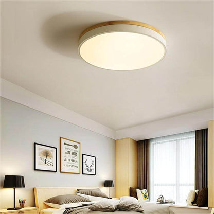 Wooden Round Flush Mount Ceiling Light Fixture for Living Room, Hallway, Bedroom