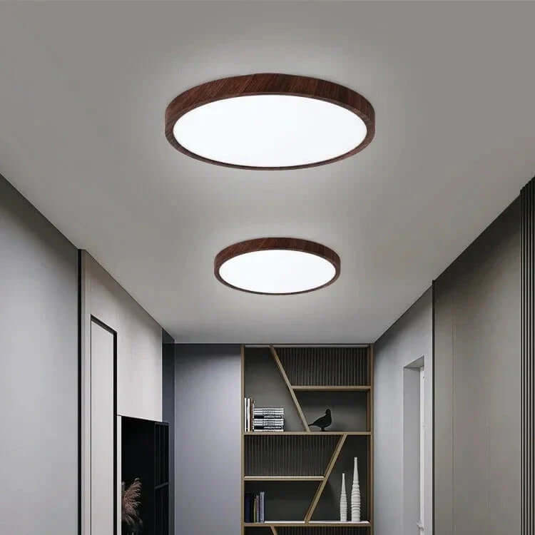 Ultrathin LED Ceiling Light, Modern Walnut Wood Grain, Dimmable, 30cm/40cm