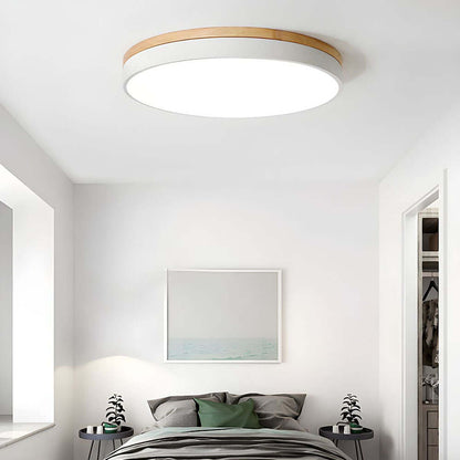 Wooden Round Flush Mount Ceiling Light Fixture for Living Room, Hallway, Bedroom