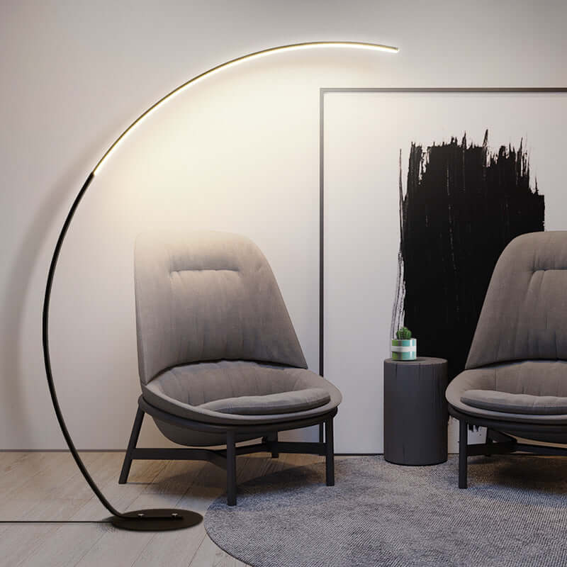 Ardorus Large Curved LED Floor Lamp - Modern Minimalist Design - Matt Black