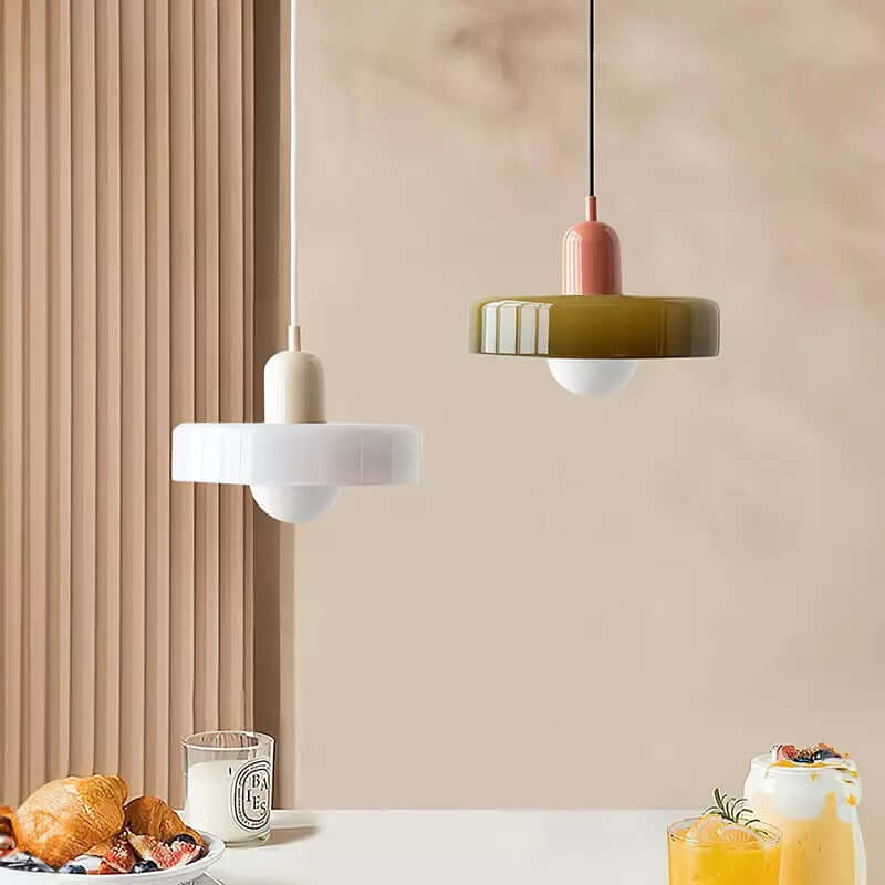 Bauhaus Style Stained Glass Pendant Light - 18/22/25/35CM - G9 - White/Orange/Green