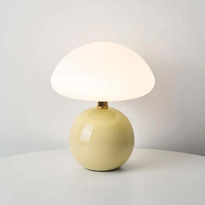 French Cream Ceramic Mushroom Lamp - Whimsical Bauhaus Decor, 20cm, LED