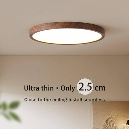 Ultrathin LED Ceiling Light, Modern Walnut Wood Grain, Dimmable, 30cm/40cm