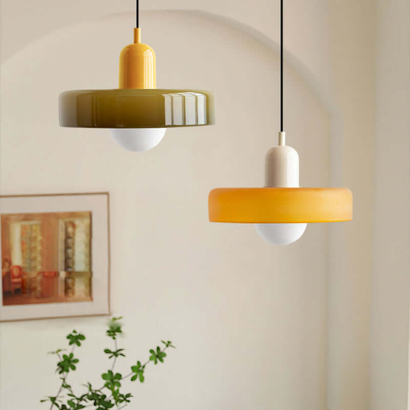 Bauhaus Style Stained Glass Pendant Light - 18/22/25/35CM - G9 - White/Orange/Green