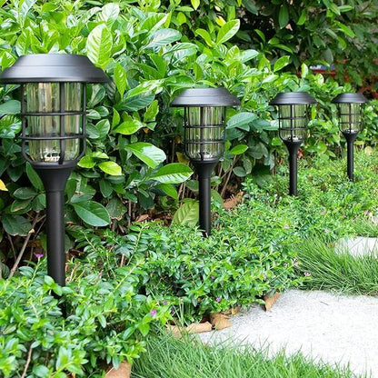 Solar Garden Lamps Torch Lights Outdoor 6-Pack - Black Aluminum & Plastic - 10 Lumens - 59cm H x 16cm W