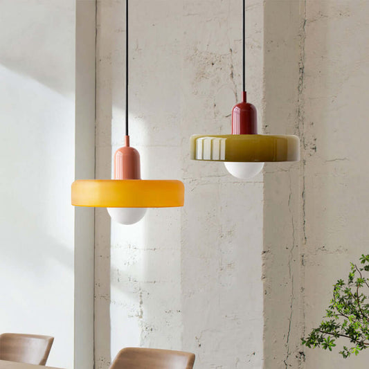 Bauhaus Style Stained Glass Pendant Light - 7.09in/8.66in/9.84in/13.77in - G9 Lamp Holder