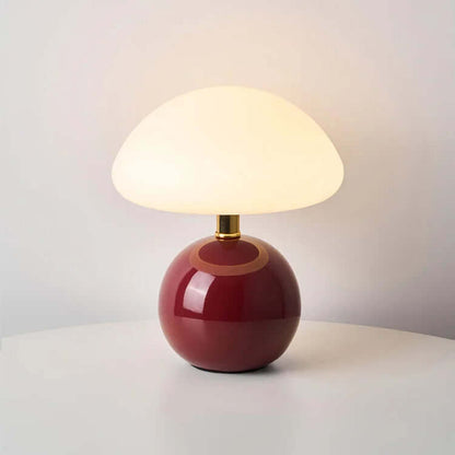 French Cream Ceramic Mushroom Lamp - Whimsical Bauhaus Decor, 20cm, LED